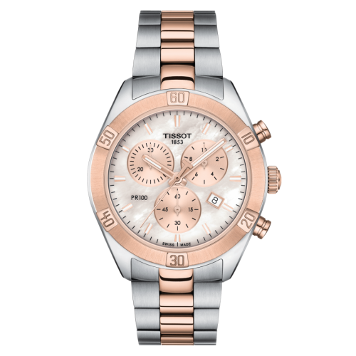 Tissot PR 100 Sport Chic Chronograph 38 Stainless Steel / Rose Gold PVD / MOP / Bracelet
